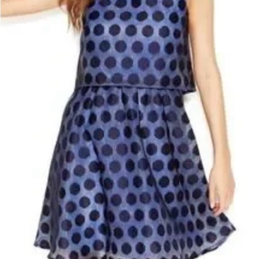BETSEY JOHNSON Navy Blue Polka Dot Dress 2 Pleated Skirt Sleeveless
